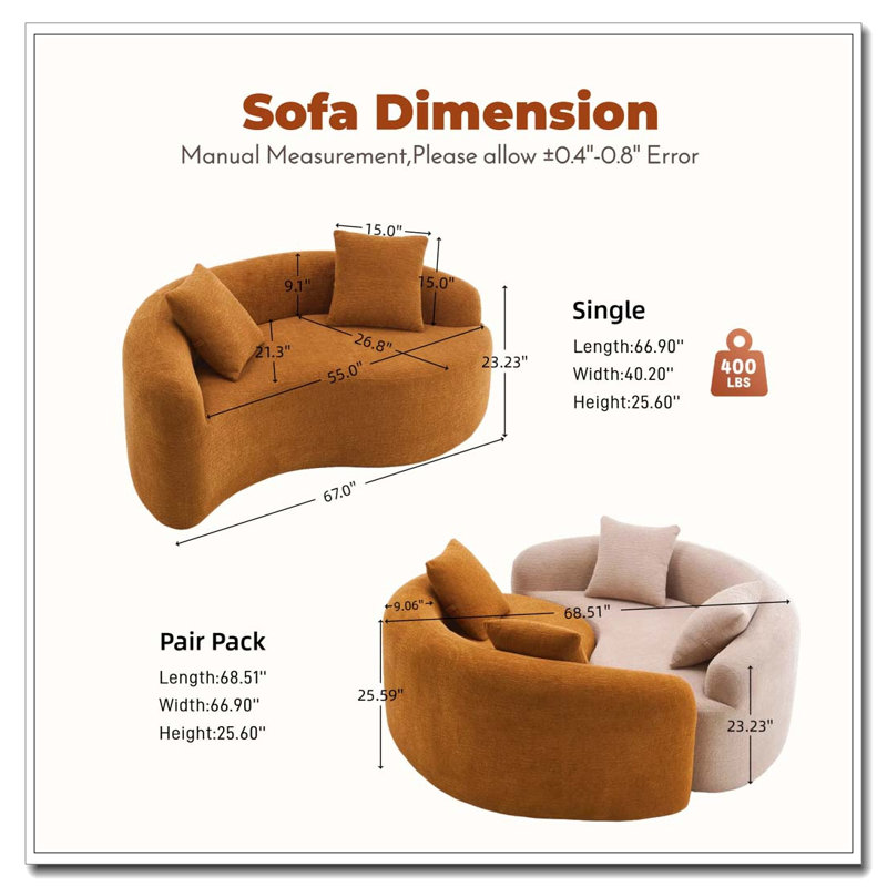 Canapé modulaire courbé en chenille, Orange