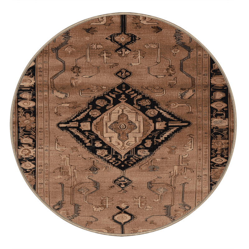 Tapis brun lavable à la machine, Rond 8 pi
