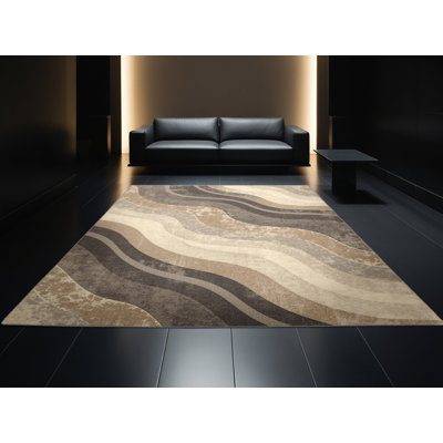 Soft Plush Garrett Bali Rice Terraces Rustic Arc Area Rug in Gray – Gray Binding