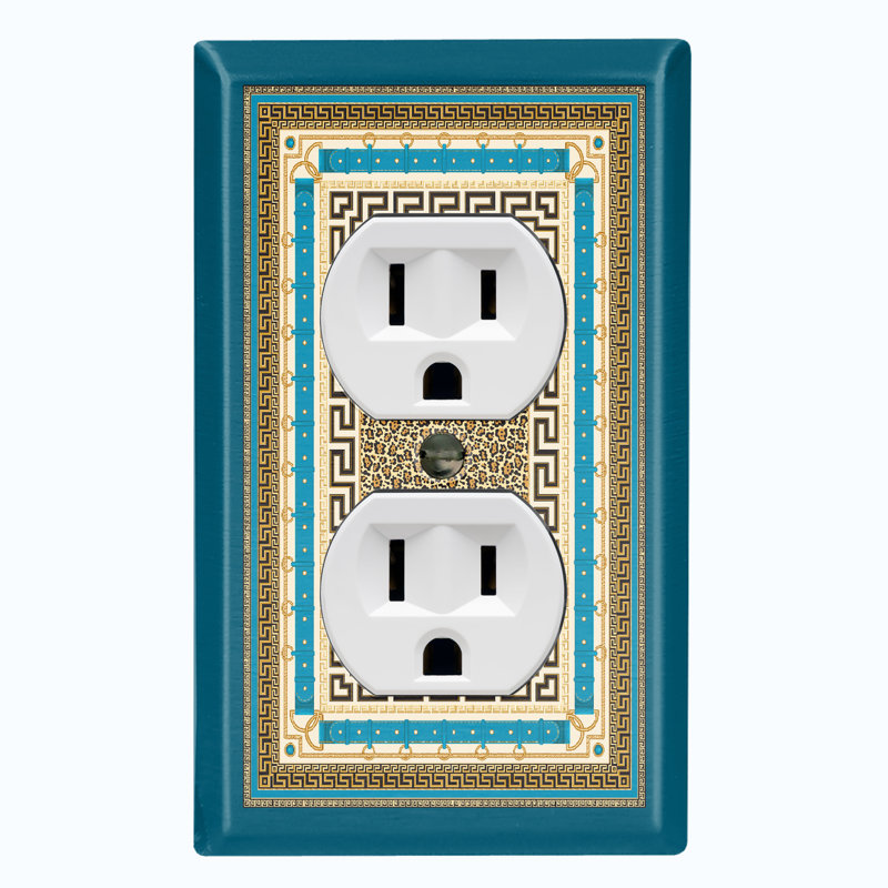 Metal Light Switch Plate Outlet Cover (Elegant Teal Carpet Rug Print - Single Duplex)