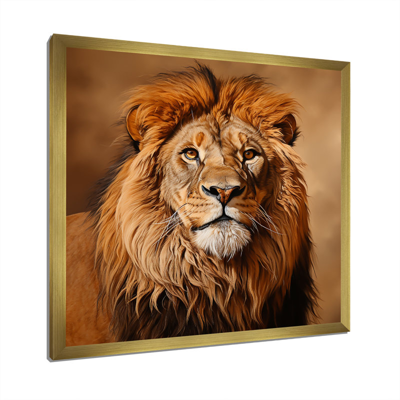 Royal Lion Portrait II - décoration murale animal lion, Encadrement doré, H 30 po x l 30 po x P 1,5 po