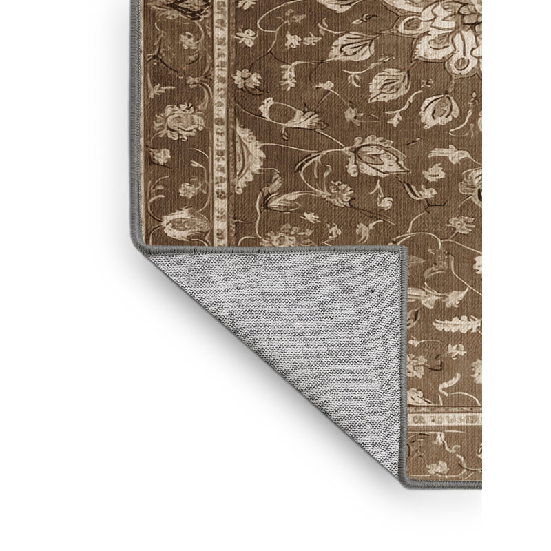 Tapis persan gris lavable à la machine, Rond 8 pi