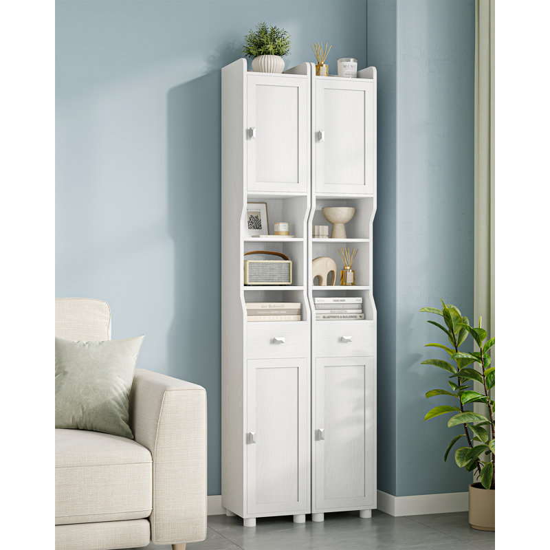 Narrow Bathroom Cabinet, Tall Slim Storage for Small Spaces, Freestanding Unit with 2 Doors, 1 Drawer & Open Shelf, 3 Adjustable Shelves, 28 x 28 x 180 cm