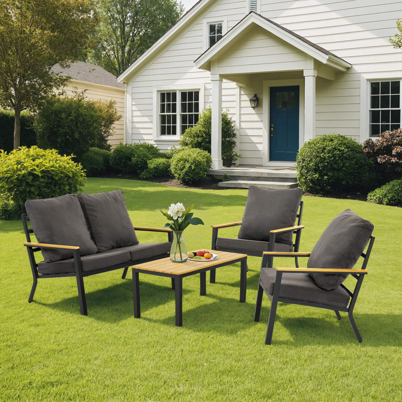4 Pieces Patio Furniture Sets, Outdoor Conversation Sets with Removable Washable Seating Cushion, Gray