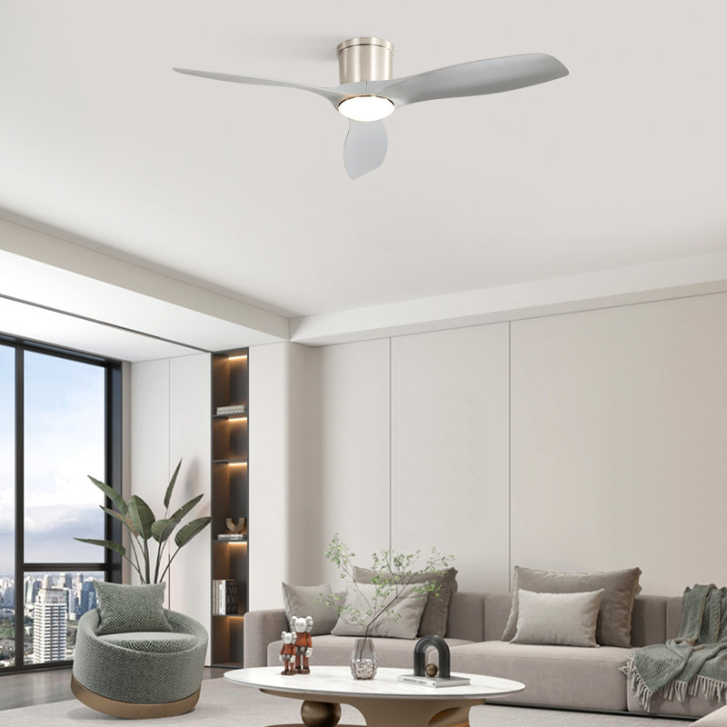 Ventilateur de plafond encastré moderne à 3 pales de 52 po avec lumière, gris, télécommande / APP Modern Smart, Gris