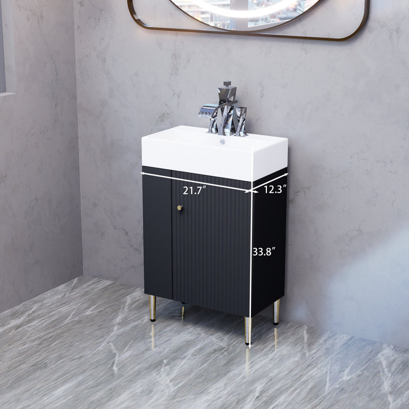 Meuble-lavabo simple en céramique noir 21,6 po