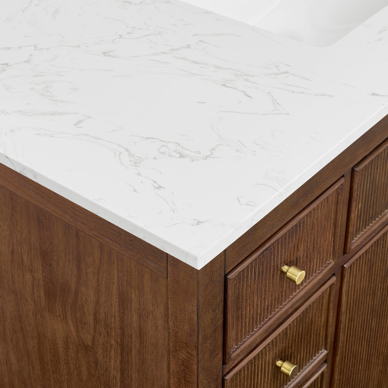 Pendry 36" Freestanding Single Bathroom Vanity with Quartz Top, Brushed Nickel, Giotto Quartz, Tanned Oak