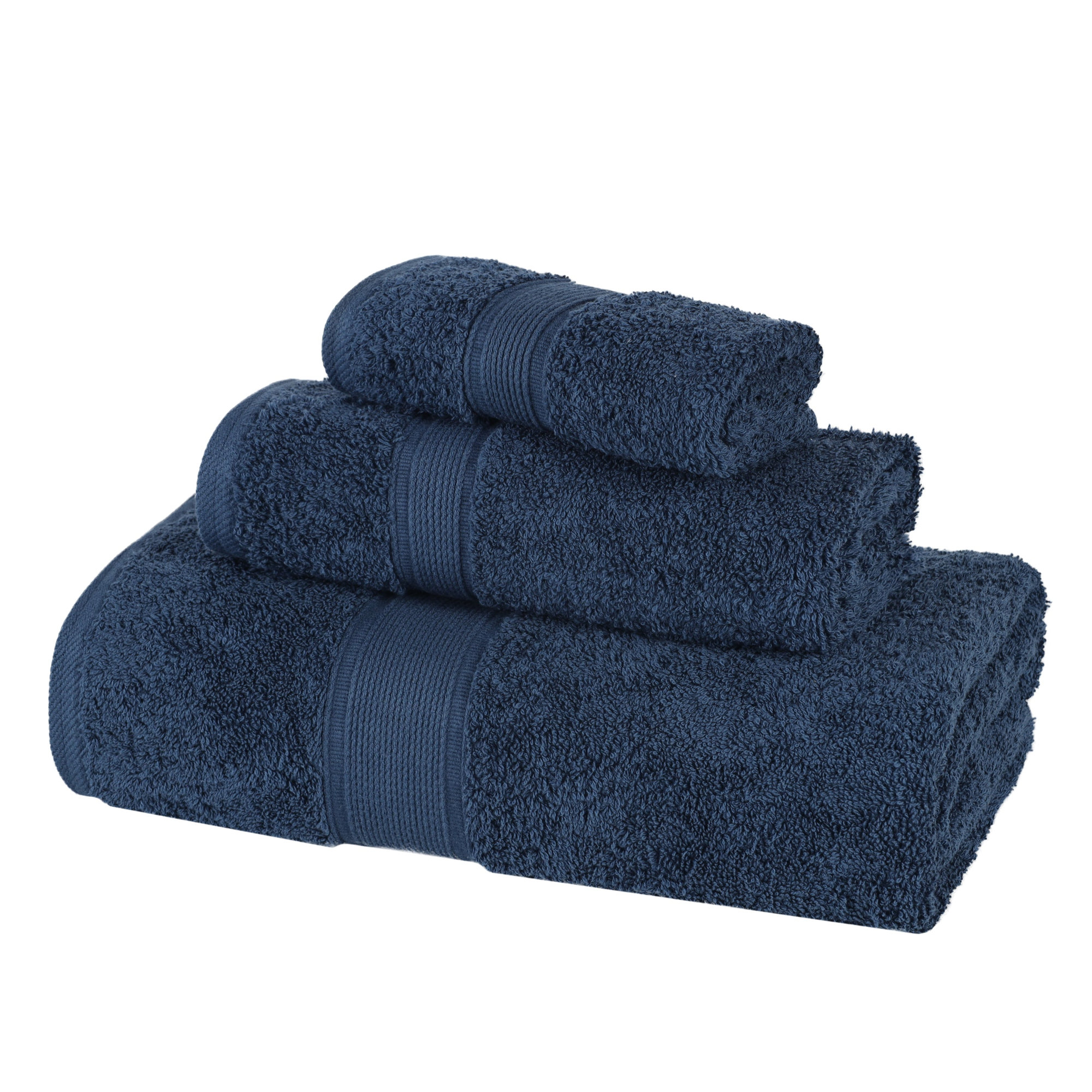 Lyndon Organic Cotton Medium Weight Towel Set, 3 Piece Set, Navy Blue