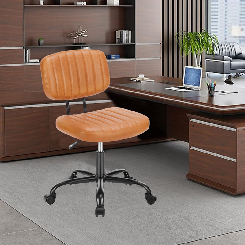 Chaise de bureau en cuir synthétique à dossier bas avec roulettes, Brwon, Brun