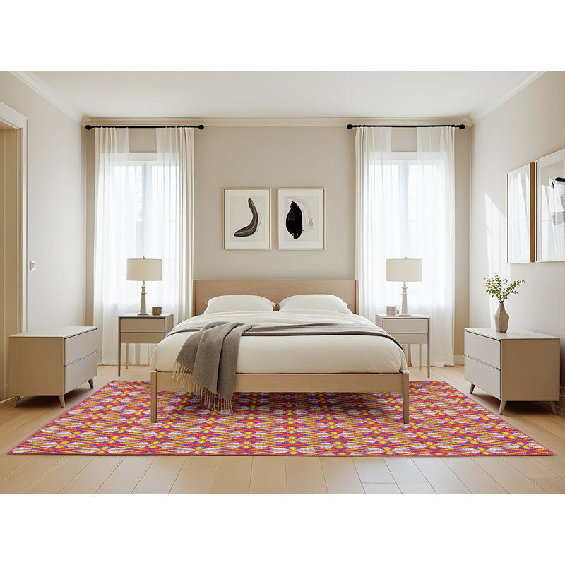 Laine tissée à la machine abstraite hollandsworth et polyester rouge/gris Tapis décoratif, Rectangle 5 pi x 8 pi