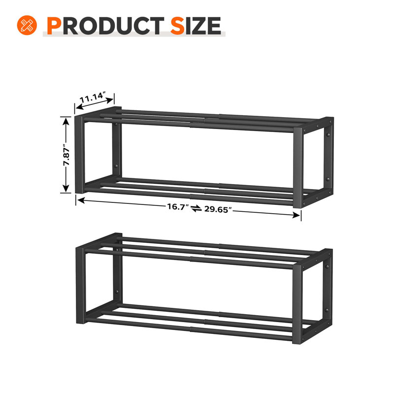 Hanging Shoe Organizer,2 Pack Wall Mounted Shoe Rack Holds 12 Pairs,Space Saving Metal Wall Shoe Rack,Hanging Shoe Rack Shoe Holder For Small Space,Entryway,Closet,RV,Camper(Black)