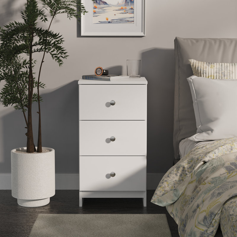 Sylvera 37cm W Manufactured Wood Bedside Table, White Matt