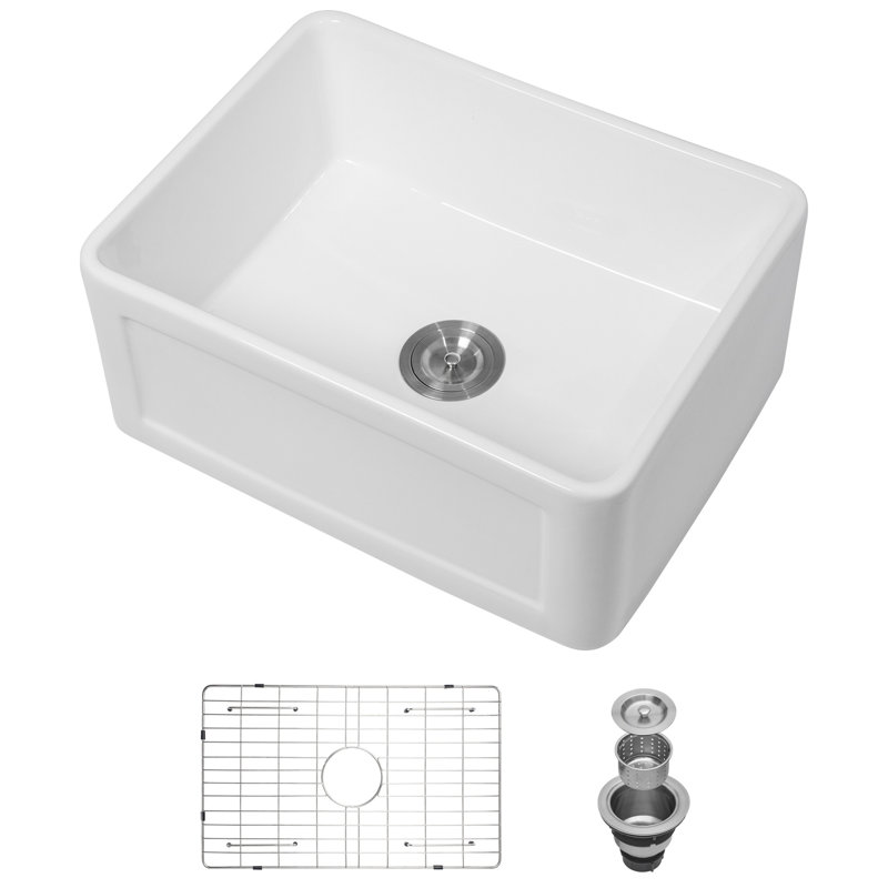Évier en céramique blanche 24 po - Tablier avant, touche élégante pour la cuisine et la lessive - Teinture 24 po - Finition