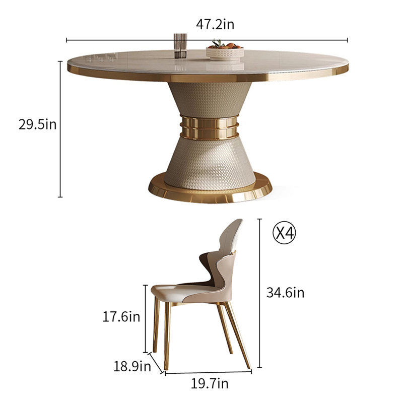 Ensemble de table de salle à manger en marbre blanc naturel