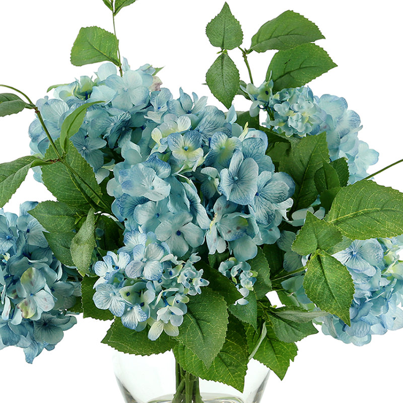 Faux Hydrangeas in Glass Vase