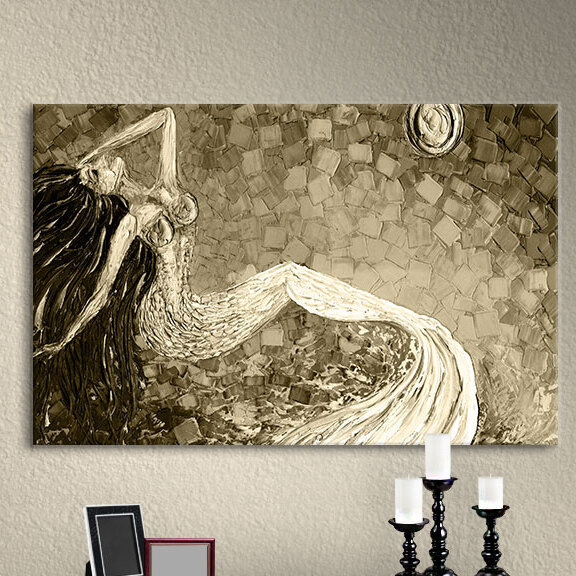 « sirène sépia », reproduction d’art sur toile tendue, H 12 po x l 18 po x P 2 po