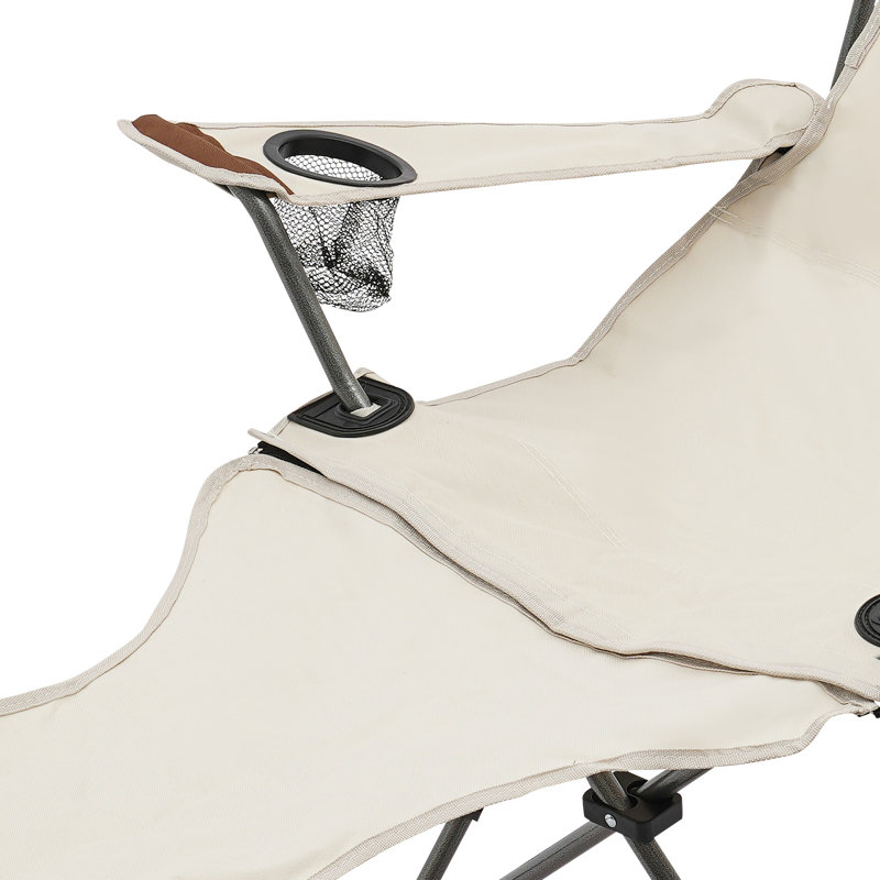Set of 2 Beige and Brown Adjustable Folding Reclining Camping Chairs