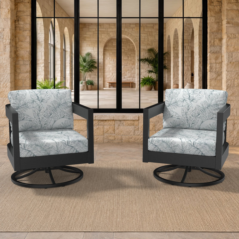 Ensemble 2 pièces de chaises berçantes pivotantes à dossier demi-tonneau avec coussins Sunbrella