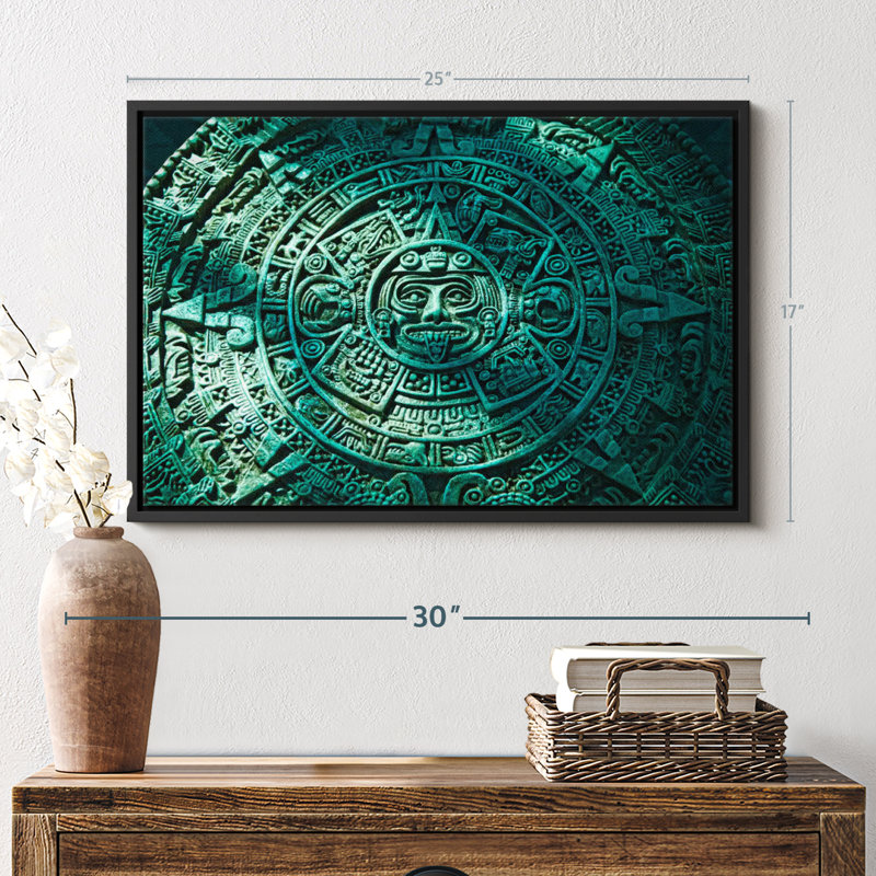 Decor Elements " Green Aztec Sun Stone Wall Art " Print, 17" H x 25" W