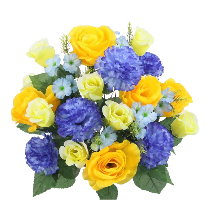 14 tiges de rosier, Rouge, jaune et mauve, H 23 po x l 15 po x P 15 po