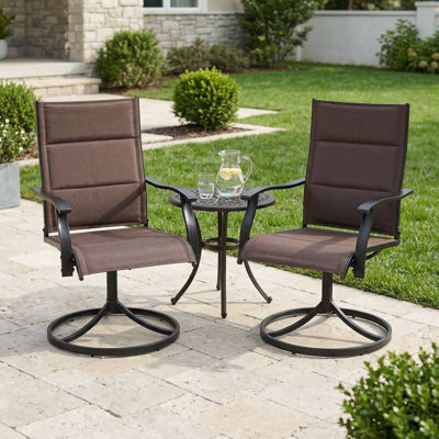 Ensemble de 2 chaises de patio d'extérieur pivotantes et résistantes aux intempéries avec tissu respirant rembourré pour la terrasse