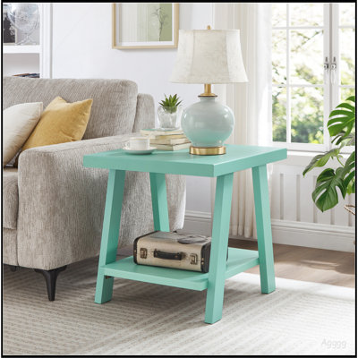 Athens Contemporary Wood Shelf End Table, Teal