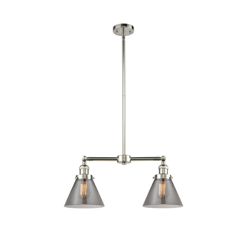 Runkle 2 - Light Kitchen Island Pendant, 6 Watt Vinage LED Bulb, Smoked, Polished Nickel