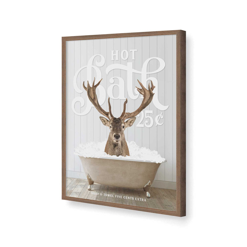 «Deer Hot Bath» par lettrage et doublure, Brown, 18 W x 24 H, Impression encadrée
