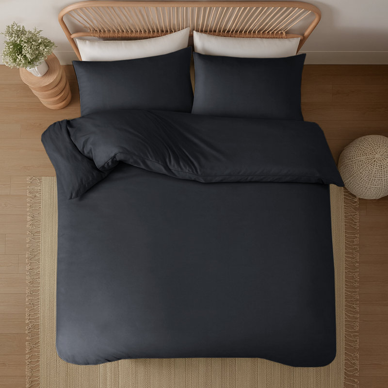 Aspire Homeware Hotel Quality 3 Piece Dyed Duvet Bedding Set with Pillowcases for Soft and Elegant Sleep, Charcoal