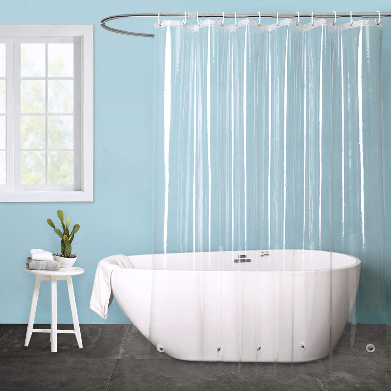 Doublure de rideau de douche transparente de 90 pouces de long avec 5 poids d'aimant et crochets, doublure de rideau de douche en plastique extra longue imperméable PEG 9G 72 x 90 pouces