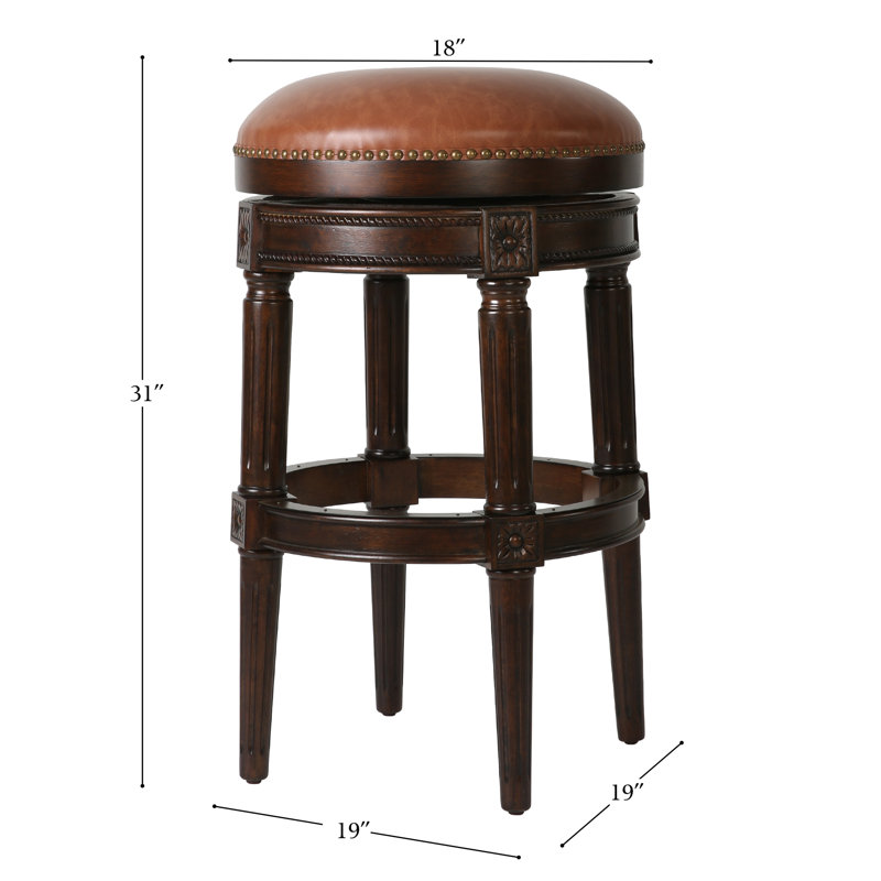 Tabouret de bar et de comptoir pivotant sans dossier Mehar, Châtaignier avec similicuir caramel, 3