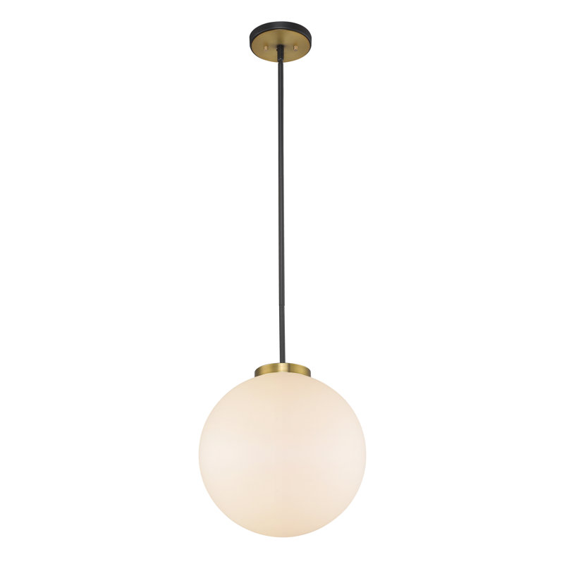 Luminaire sphère suspendu 1 lumières simple Demetris, Laiton vieilli, Opale