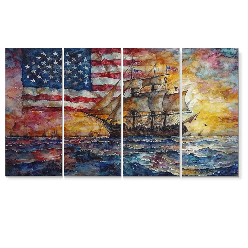 Boston Tea Party Boart Sailing II - bateau à voile, décoration murale - art mural moderne 4 pièces, H 28 po x l 48 po