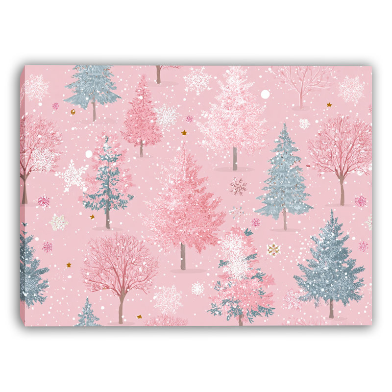 Blush Winter Forest Pattern Wrapped Canvas Wall Art, 16" H x 24" W