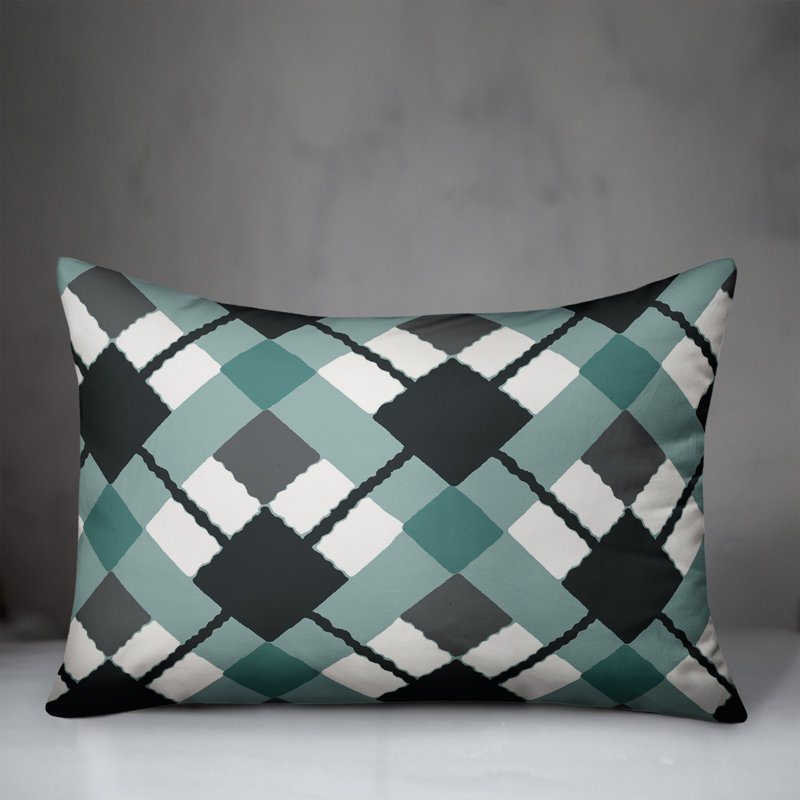 Argyle Geometric Reversible Throw Pillow, Blue/Black/Gray