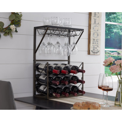 Harrietstown 12 Bottles Countertop Wine Rack Stand with Glass Holder, Wine Storage Cabinet Shelf