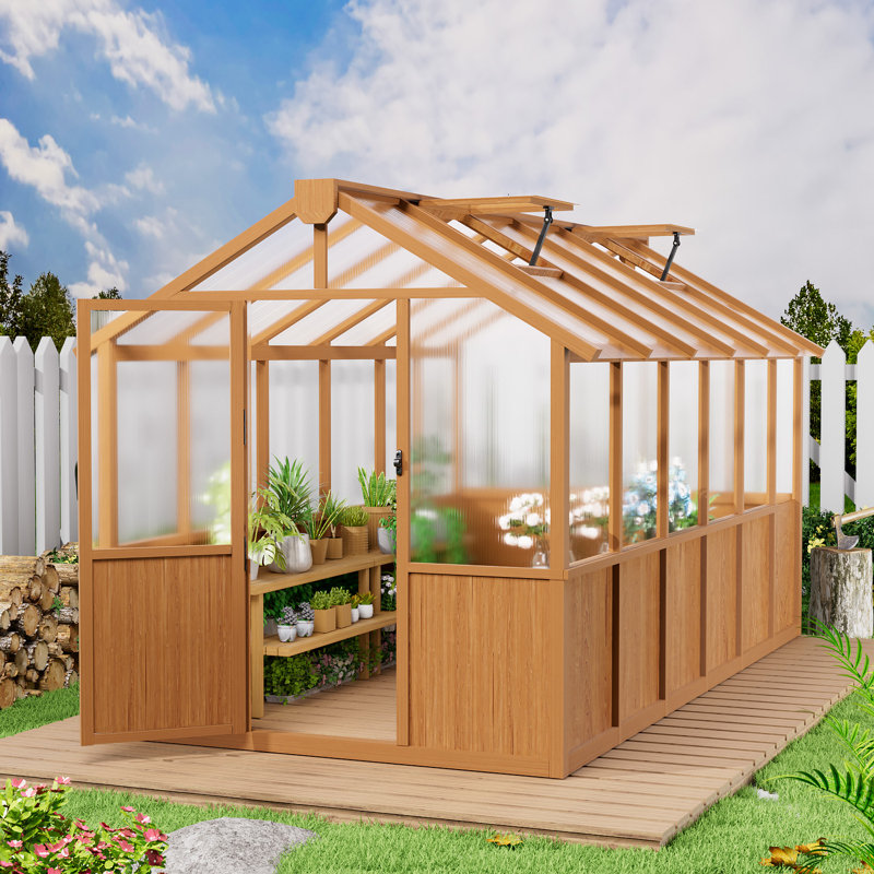 Serre en bois de 6 pi x 12 pi avec panneaux de polycarbonate et évent de ventilation FACYHAWK