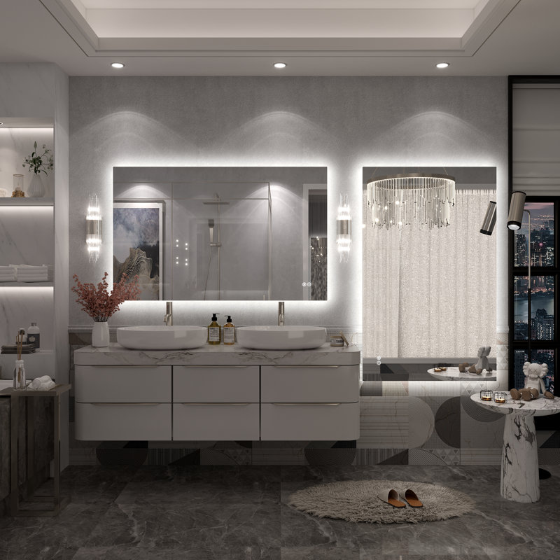 Molly Rectangle/Round/Oval LED Anti-Fog Tempered Glass Wall Bathroom Vanity Mirror - UL Certified, 48" x 30", Rectangle