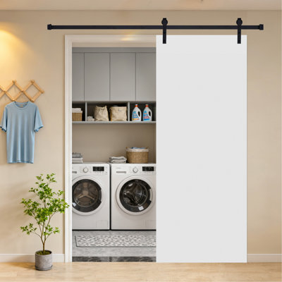 18Double Modern Flat Panel  23 In. X 84 In. Mdf White Barn Sliding Door With Hardware Kit