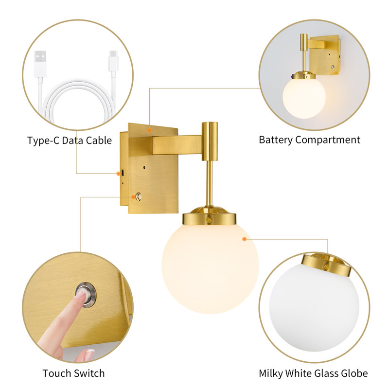 Battery Operated Wall Sconce Set Of 2, Brushed Gold