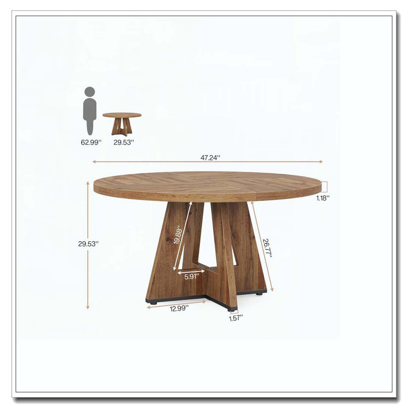 47 Inch Wood Dining Table Round Dining Table, Walnut