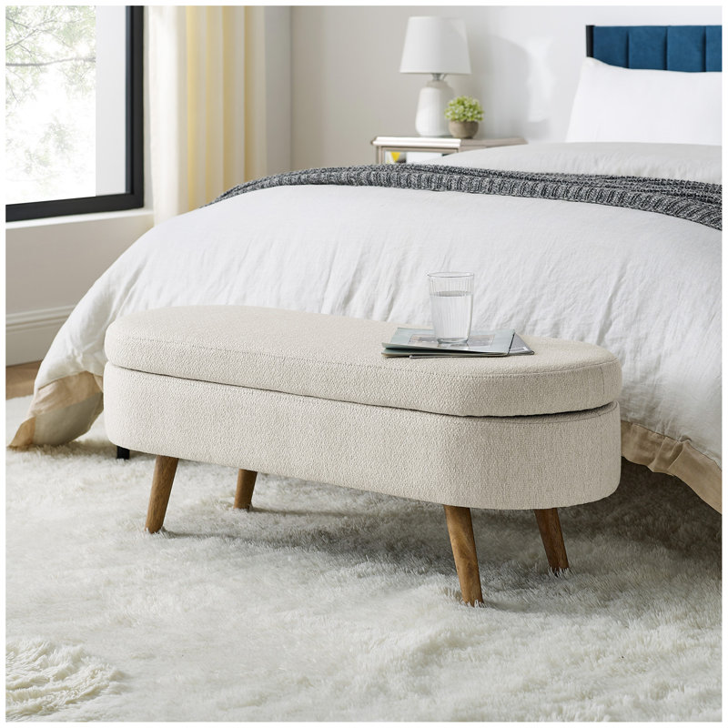 Ottoman Oval Storage Bench,Rubber Wood Legs, (43.5"x16"x16"), Beige