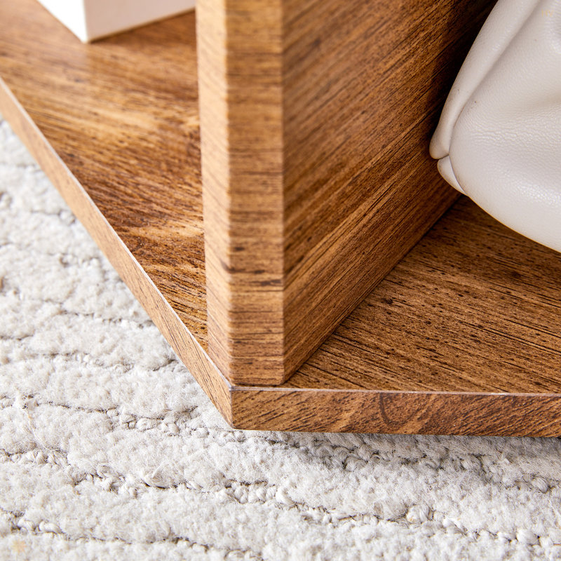 Hexagonal MDF Coffee Table, Wood Grain Pattern Stickers, Multi-Hole Design To Give More Storage Space