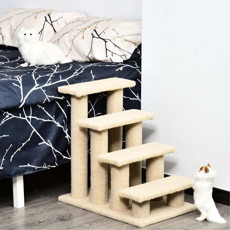 Escalier pour chat multi-niveaux à 4 niveaux pour chat en beige, 25 pouces - Vos rideaux aident les chats à atteindre les tablettes hautes