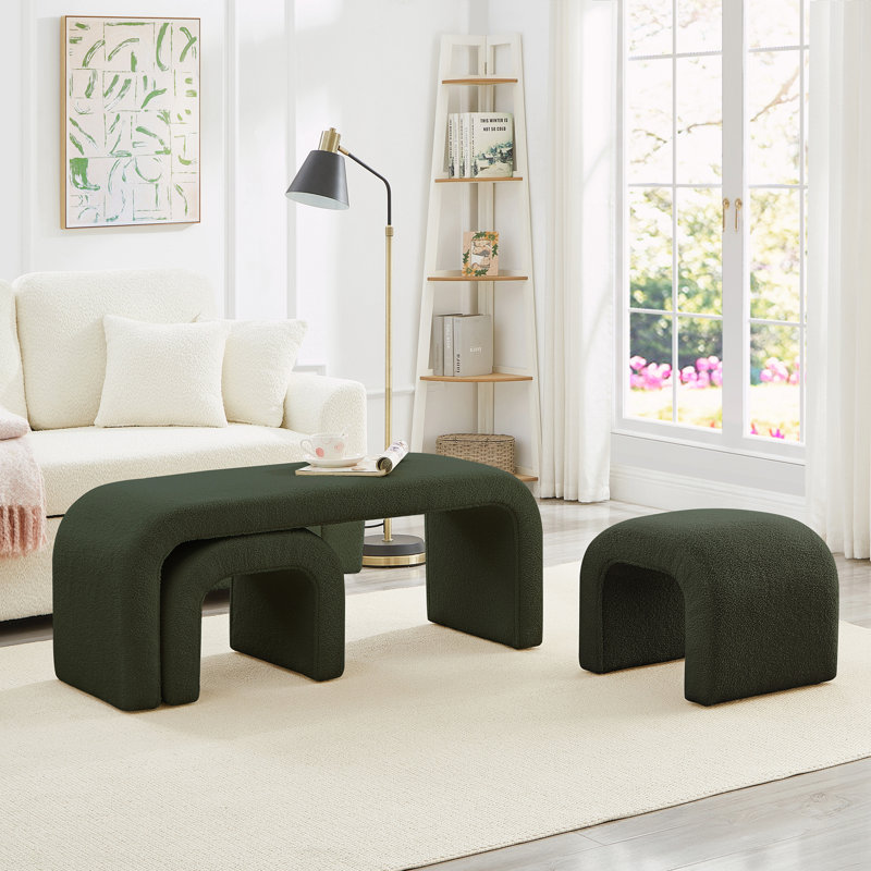 Set of 3 U-Shaped Modern Bench, Dark Green