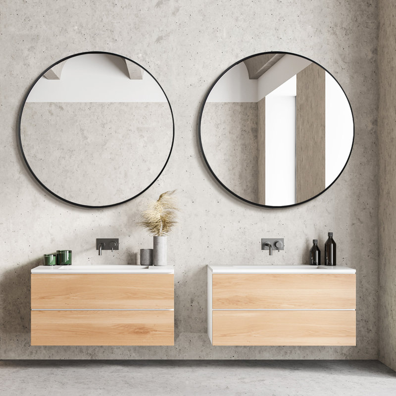 Aloysius Metal Flat Wall Mirror, 36" H x 36" W, Black, 2