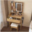 Coiffeuse avec miroir lumineux à DEL, prise de courant, support pour sèche-cheveux et tabouret - Petite commode pour petite chambre à coucher (bois)
