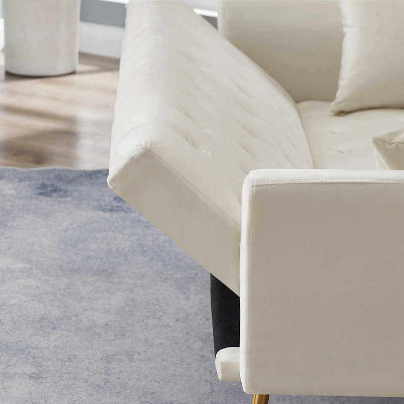 Modern Style 71.65‘’ Upholstered  Sleeper Sofa, Beige Velvet