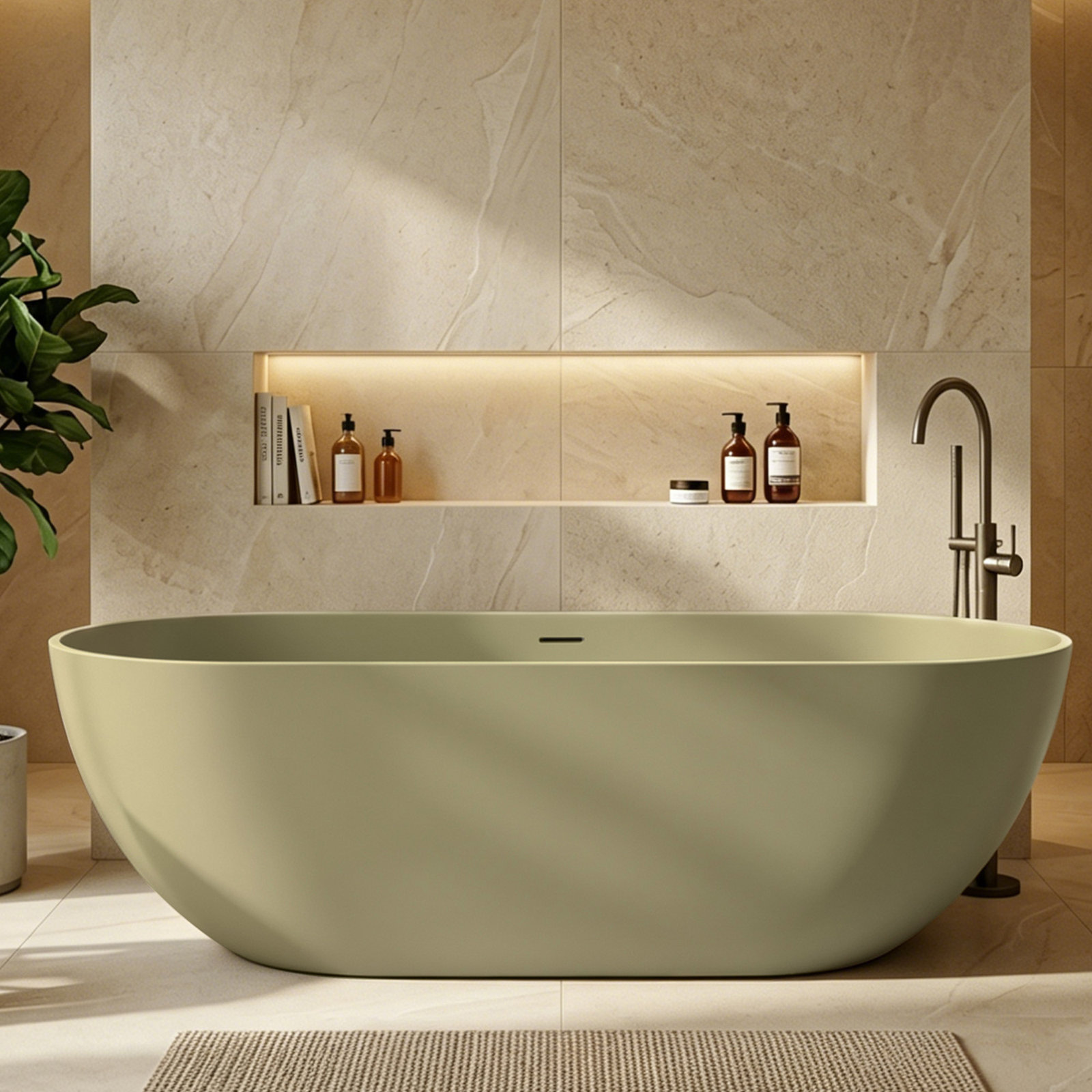 Forma 69" Solid Surface Soaking Bathtub, Matte Sandston