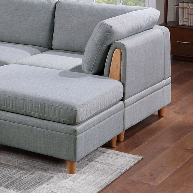 Ensemble de canapé modulaire pour salon 8 pièces Dorris Canapé 3X Wedges, Brun, Tissu gris pâle